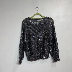 Harry Acton Black Sequin Vintage Blouse Sz M